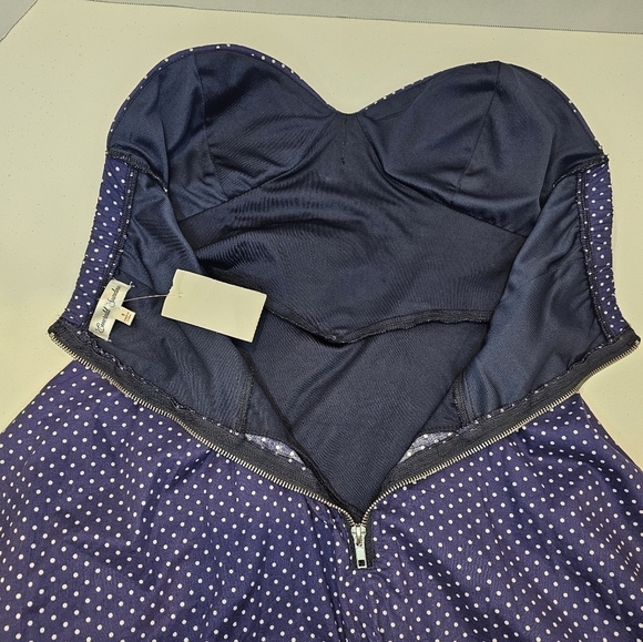 Emerald Sundae Dress Juniors Size 5 Blue Mini Pok A Dot Strapless Prom Cups - Picture 2 of 7